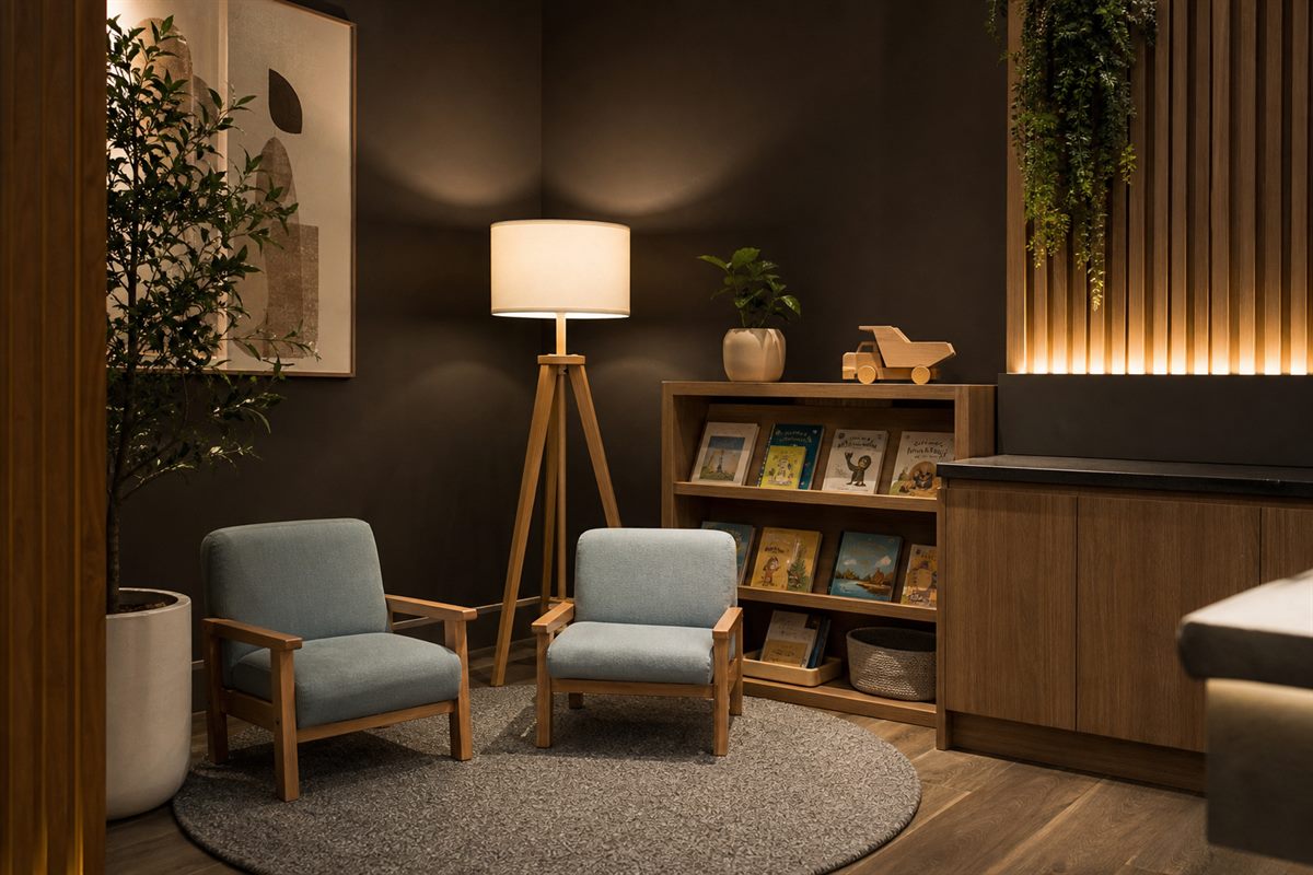 Family corner with seating for children